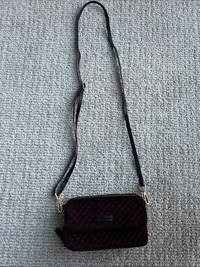 Vera Bradley Quilted Velvet Crossbody in Plum with Black Strap